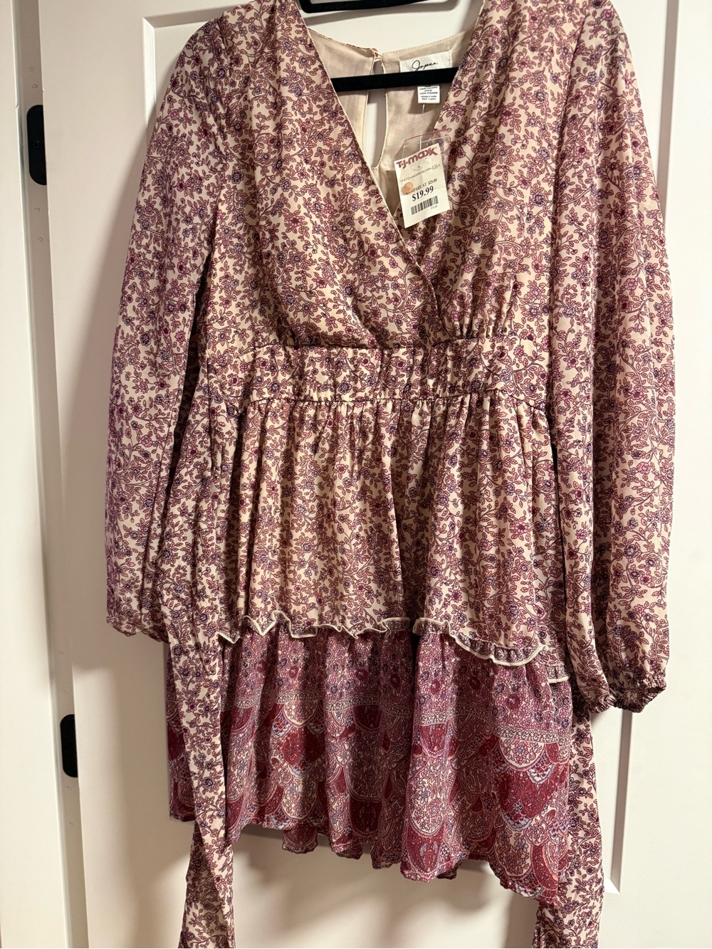 Jessica Simpson Pink Floral Tiered Long-Sleeve Dress